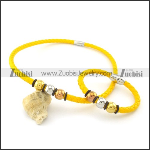 bright-coloured yellow leather jewelry set can wholesale stainless steel jewelry in guangzhou s000749