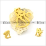 gold kitty pendant and earring s000849