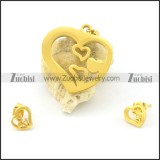 gold steel hear pendant and earring s000845