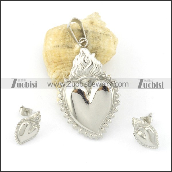 316L stainless steel heart-shaped pendant and earring s000838