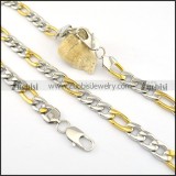 9MM Wide 3 Small Steel Ring to 1 Big Gold Ring Chain Set s000875-1