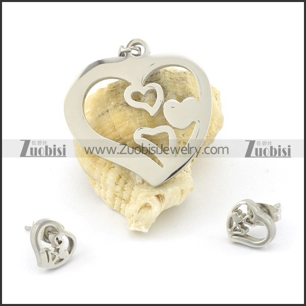 stainless steel heart earring and pendant for girls s000844