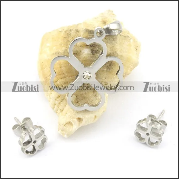 stainless steel clover earring and pendant s000836
