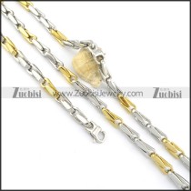 22 inch long steel and gold tone casting necklace set s000833