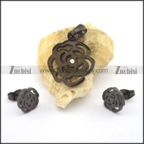 black finishing rose jewelry set with clear stone s000947