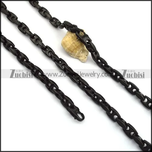 10mm black-plating casting link chain bracelet and necklace set s000945