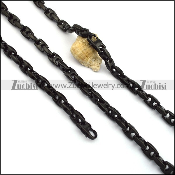 10mm black-plating casting link chain bracelet and necklace set s000945