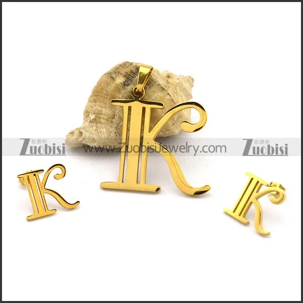 K Letter Pendant and Earring for Unisex s001268