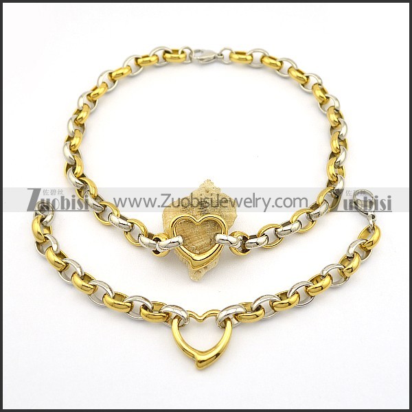 Silver and Gold Tone Heart Charm Jewelry Set s001167