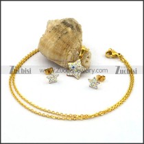 Gold Plated Steel Jewelry Set including AB Crystals Star Charm and Earring s001211
