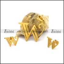 Gold Finishing W Letter Jewelry Set in Stainless Steel s001280