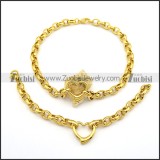 Gold Plating Heart Charm Necklace and Bracelet Set s001168