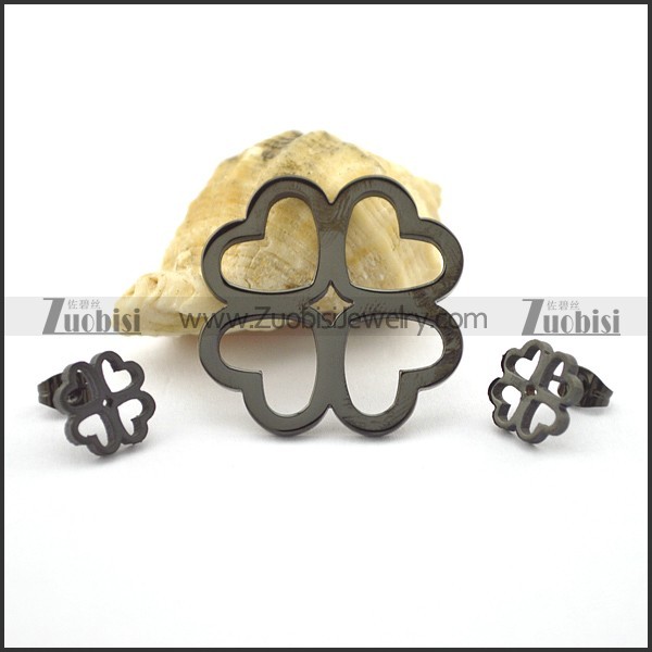 black cover four leaf clover jewelry set s000946