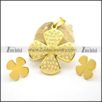 Gold Four-leaf Clover Pendant and Earring Set s001040