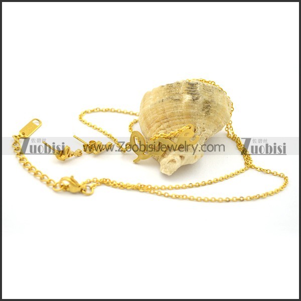 Gold Love Charm Necklace Set in Stainless Steel s001192