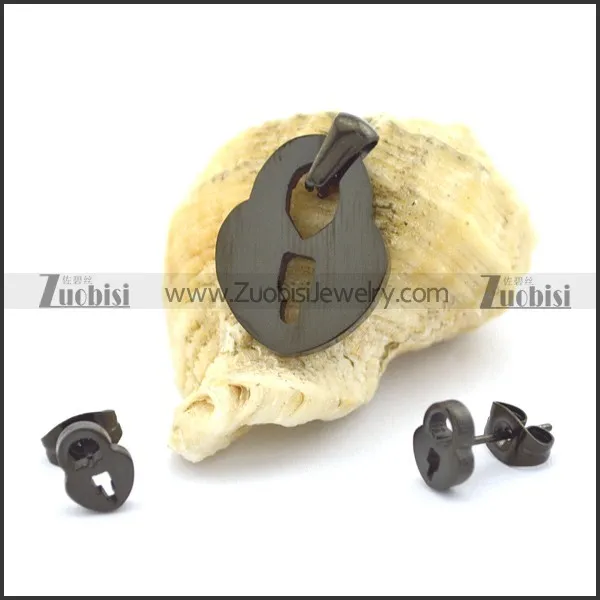 black plated Heart Lock jewelry set s000948