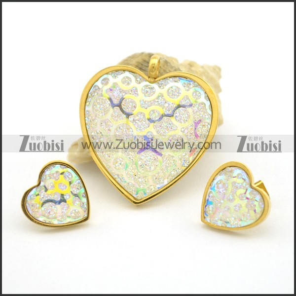 White Shiny Gold Dust Heart Jewelry Sets s001030