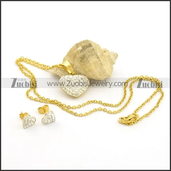 Clear Rhinestones Heart Charm and Earring Set s001048