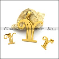 Gold-Plating Y Pendant and Earring s001282
