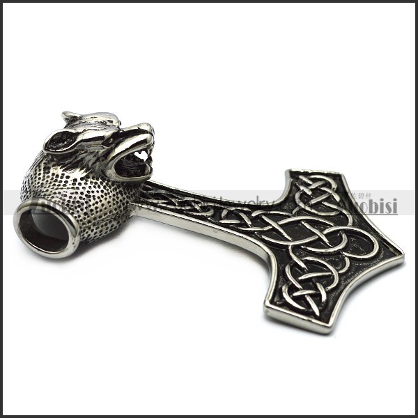 large wolf thor hammer pendant p007762