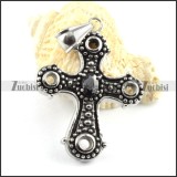 Stainless Steel Cross Pendant with Black Zircon - p000145