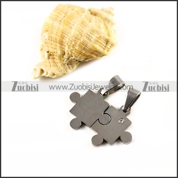 Silver Jigsaw Stainless Steel Couple Pendants - p000037