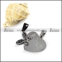 Black Butterfly and Heart Stainless Steel Couple Pendants - p000027