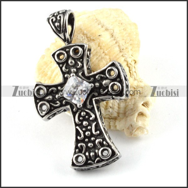 Crystal Zircon Cross Pendant in Stainless Steel - p000147