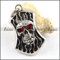 Stainless Steel Skull Pendant with Ruby Eyes - p000181