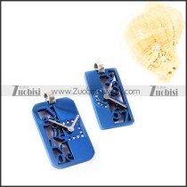 Blue Plated Clock Stainless Steel Couple Pendants - p000006