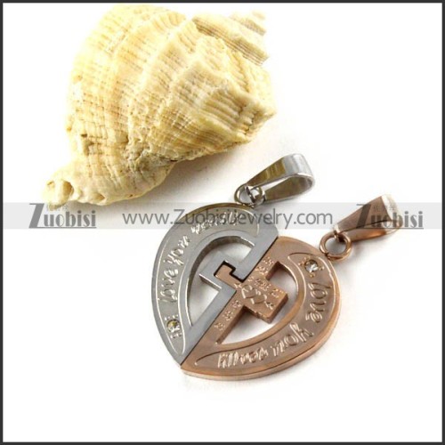 Rose Gold Tone and Silver Stainless Steel Couple Heart Pendants - p000032