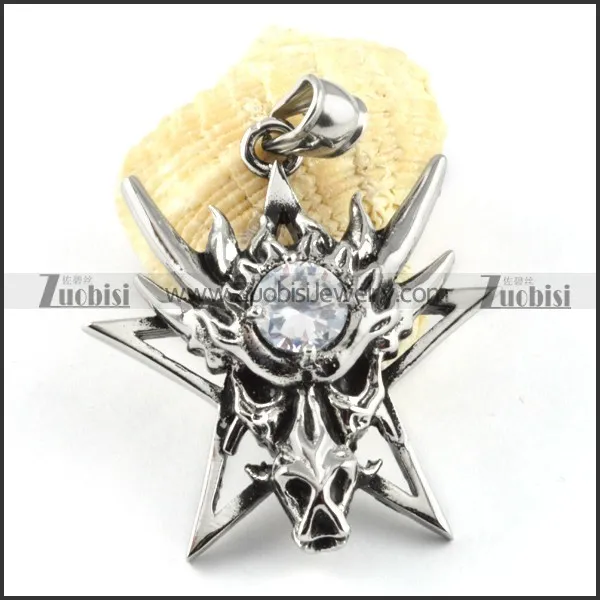 Crystal Zircon Stainless Steel Dragon Pendant - p000137