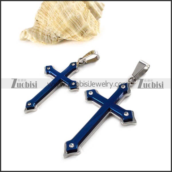 Blue Cross Stainless Steel Couple Pendants - p000034