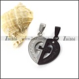 Silver and Black Tone Stainless Steel Heart Couple Pendants - p000031