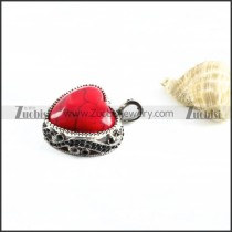 Coral Red Stone Stainless Steel Heart Pendant - p000096