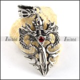 Double Dragon Stainless Steel Pendant with Red Rhinestone - p000184