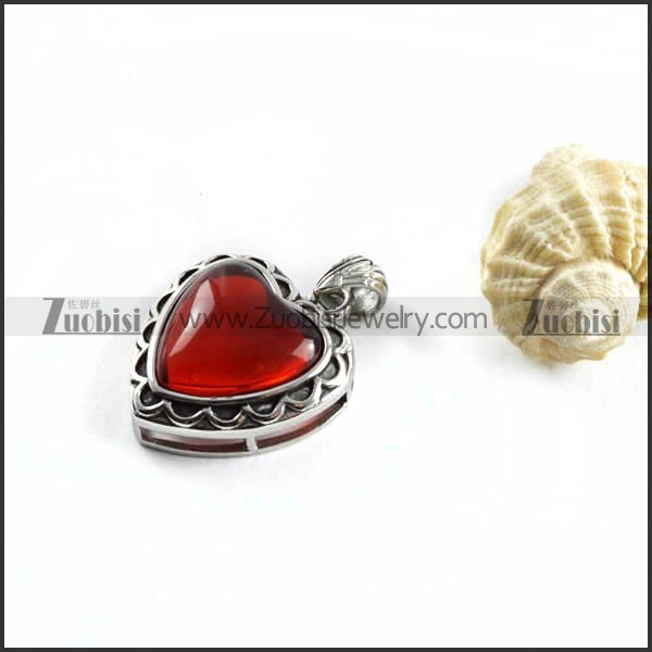 Rubine Stone Stainless Steel Heart Pendant - p000099