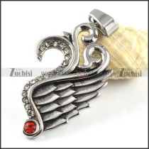 Stainless Steel Wing Pendant with Ruby Rhinestone - p000157