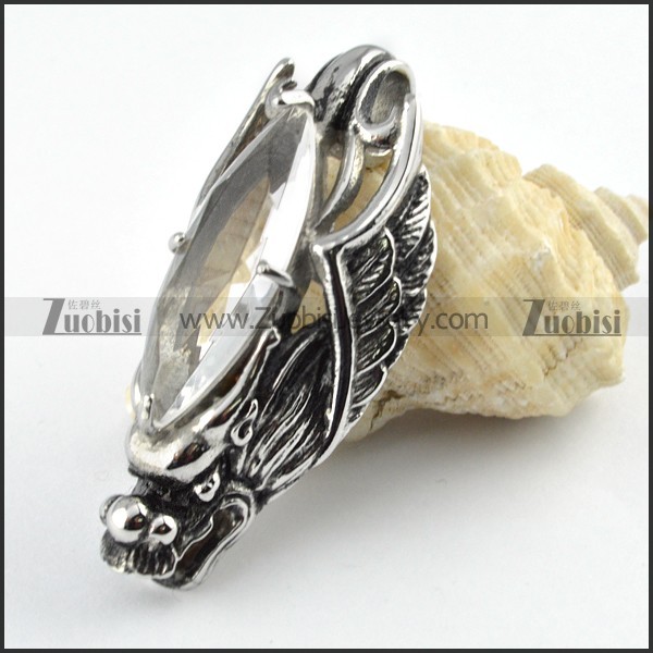 Clear Stone Stainless Steel Dragon Pendant - p000138