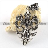 Double Dragon Stainless Steel Pendant with Black Rhinestone - p000185
