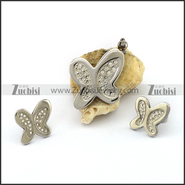 Stainless Steel Butterfly Pendant and Earring s001327