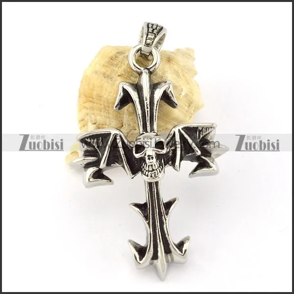 Punk Style Stainless Steel Skull Cross Pendant -p000626