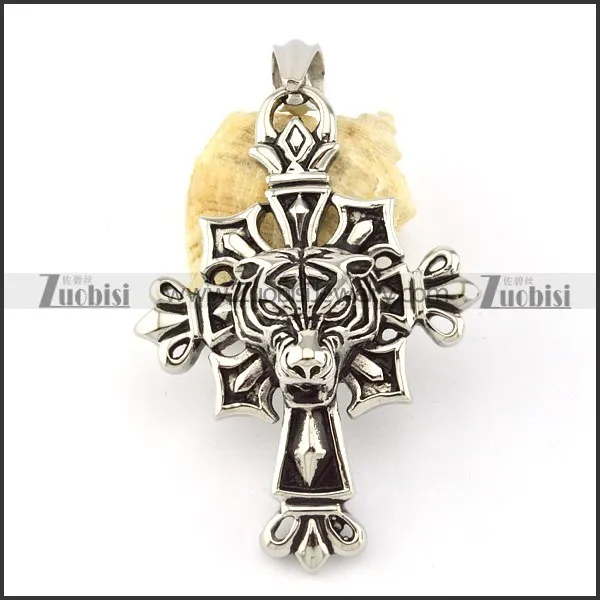 Stainless Steel Tiger Cross Pendant -p000625