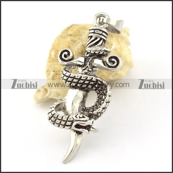 economic Stainless Steel viper Snake Cross Pendants - p000527