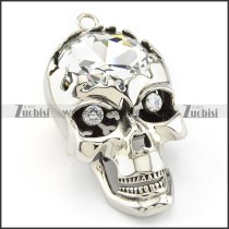 clean-cut nonrust steel large Clear Stone Skull Pendant with clear rhinestone for men & bikers - p000470