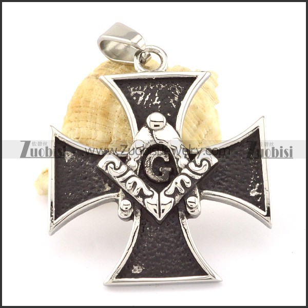 Vintage Stainless Steel Free Mason Cross Pendant -p000672