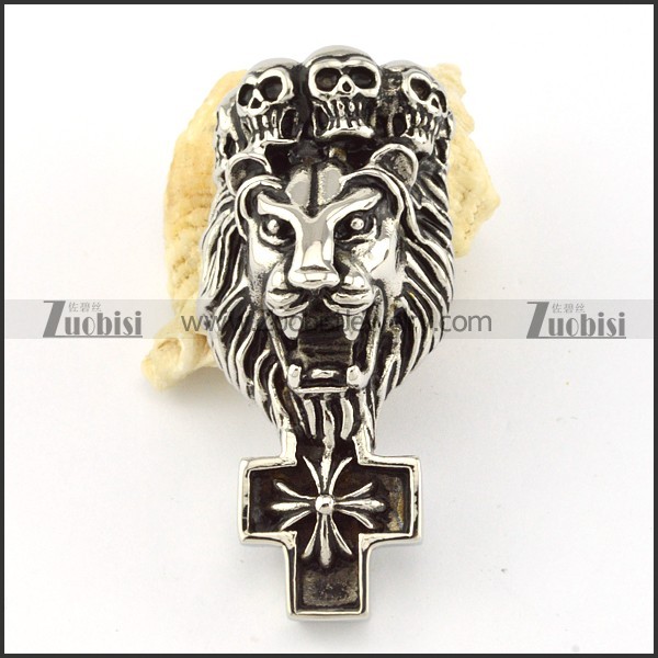 Stainless Steel Leo & Cross Skull Pendant -p000620