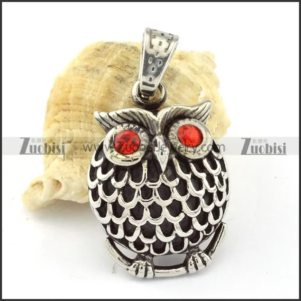 Fat Stainless Steel Red Eye Owl Pendant -p000639