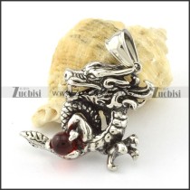 Stainless Steel China Dragon Pendant grapped red ball -p000811