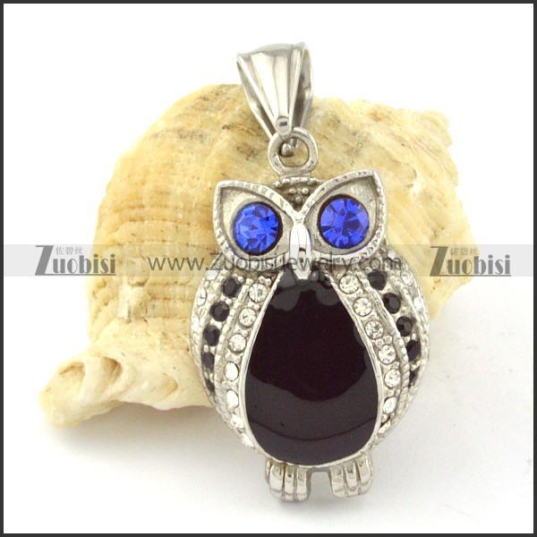 Stainless Steel Rhinestoe Owl Pendant -p000655